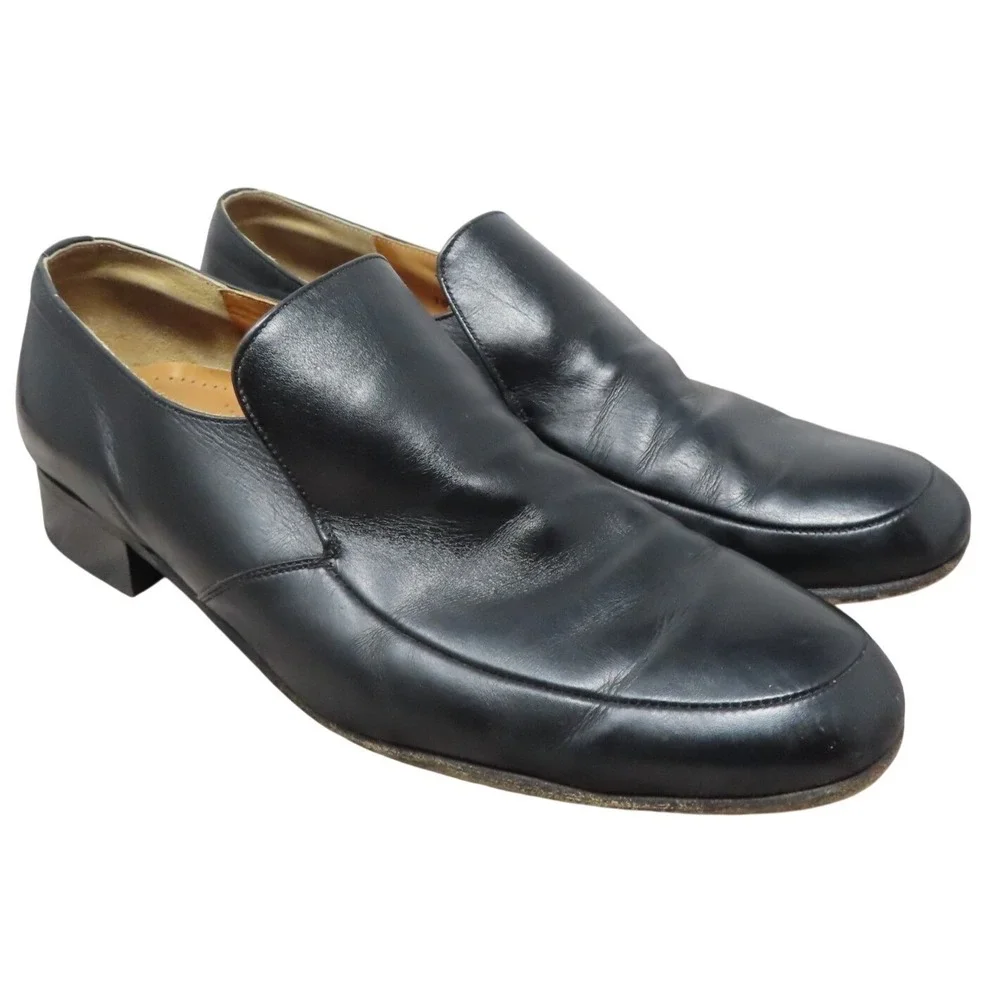 Manz Germany Black Leather Loafers Mens 9 Slip On Dress Shoes Vintage‎ EU